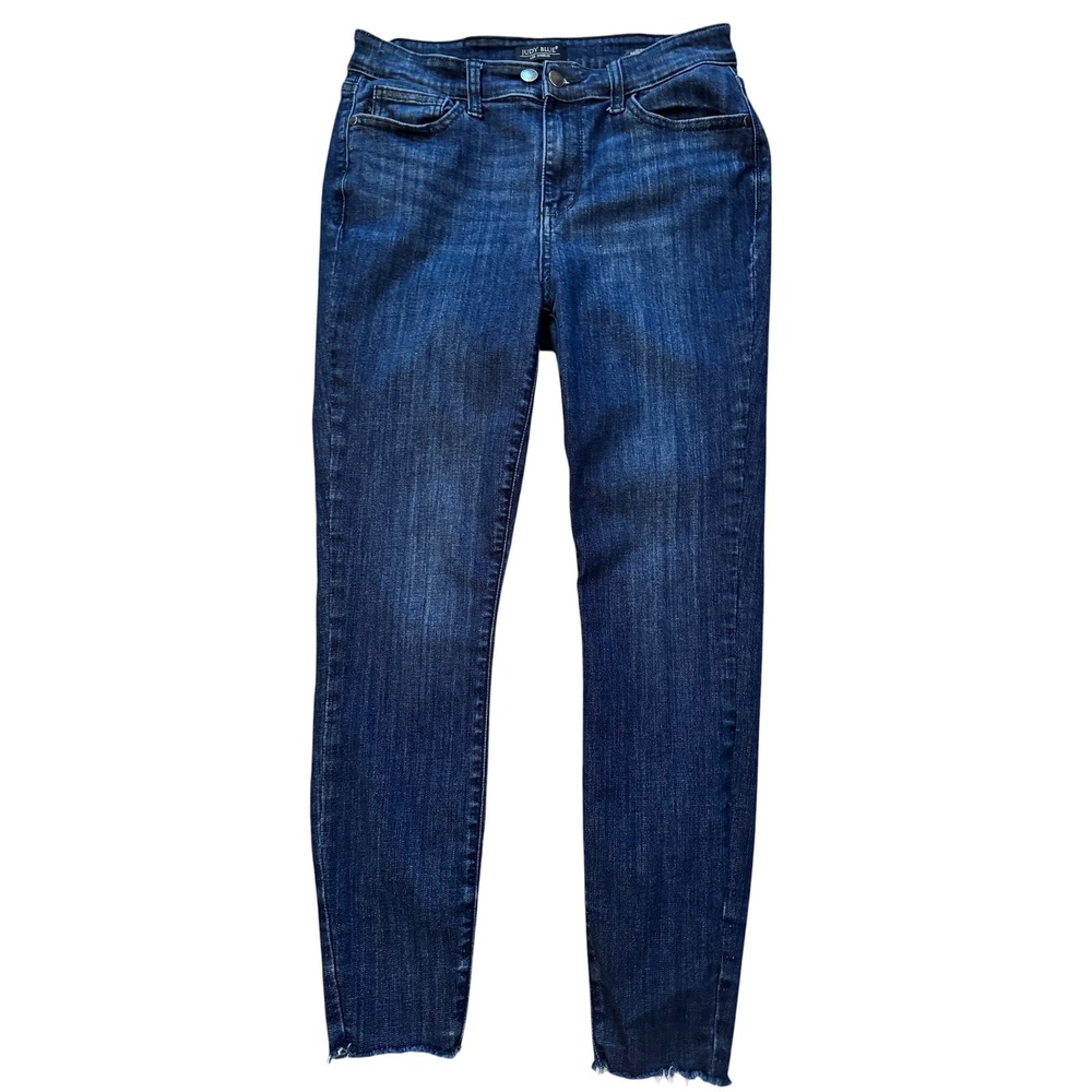 Judy Blue Dark Wash Skinny Fit Jeans Raw Hem Double Button JB82628DK Womens 9/29
